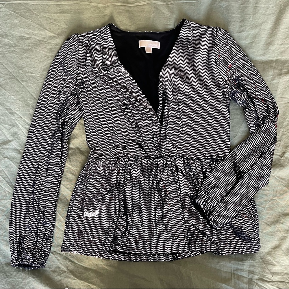 MICHAEL Michael Kors sparkly long sleeve wrap style top